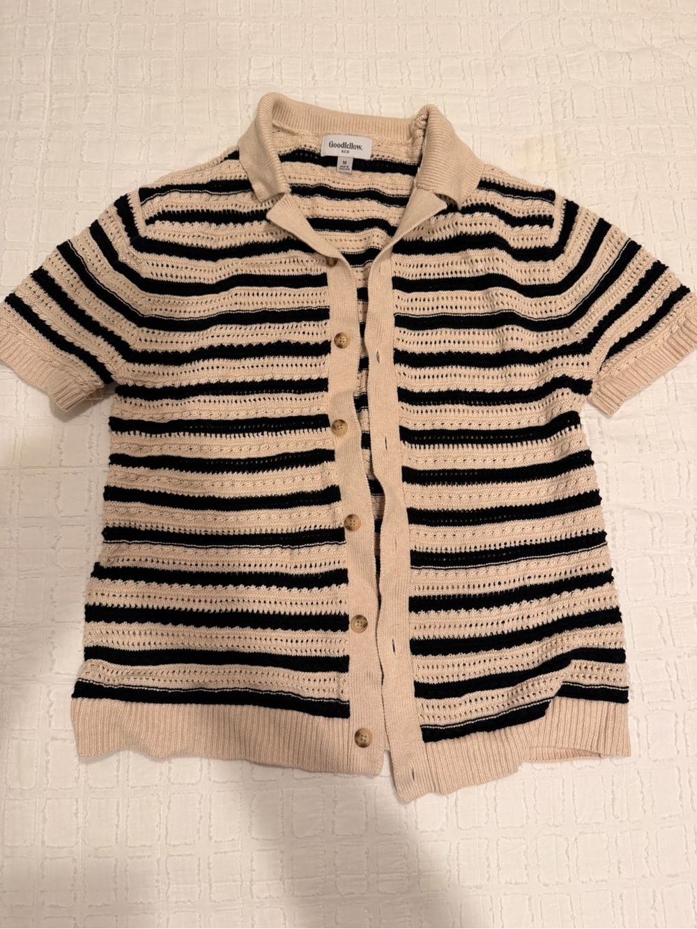 Goodfellow & Co Short-Sleeve Striped Knit Polo - Cream & Black